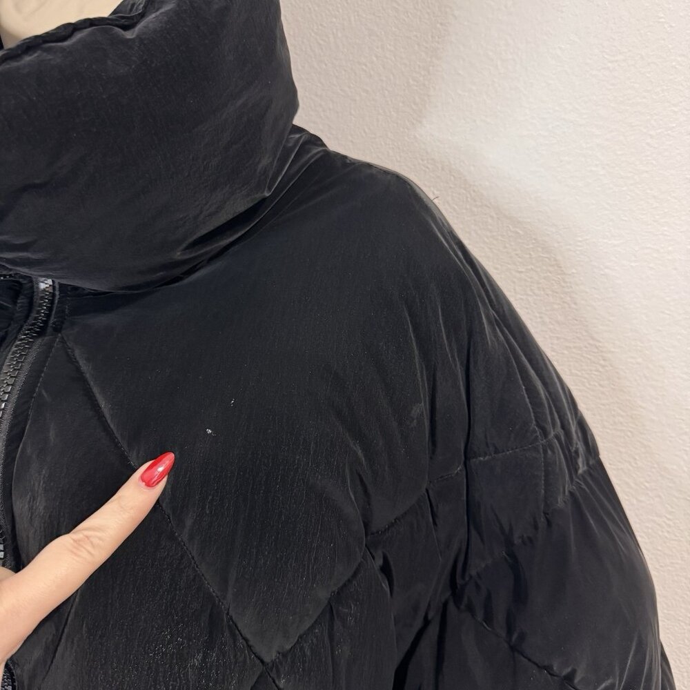 Zara Puffer Coat Jacket Womens M Black Quilted Wax Crop Oversized Winter - Picture 4 of 12